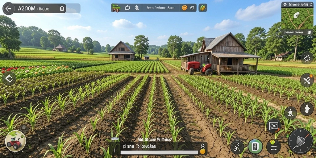 Tampilan gameplay A200M yang menarik dengan suasana pertanian.