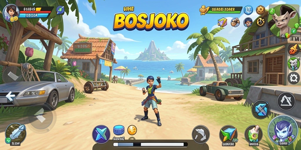 Tangkapan layar gameplay BOSJOKO yang menyenangkan dan penuh warna.
