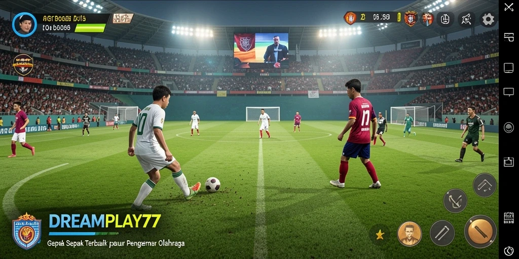 Tampilan gameplay yang mendebarkan di DREAMPLAY77 dengan aksi sepak bola yang realistis.