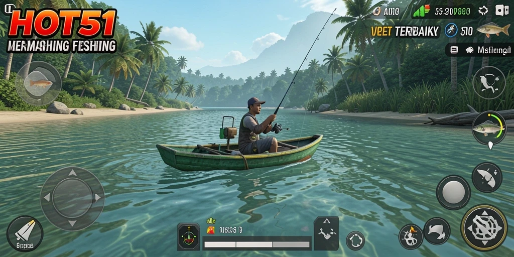 Tampilan gameplay HOT51 dengan aksi memancing yang seru dan menantang.