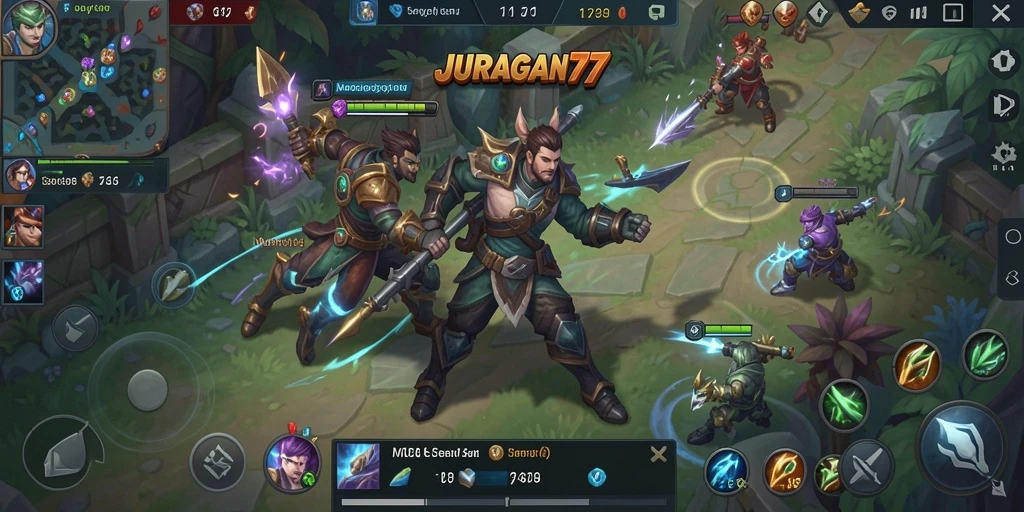 Gameplay seru JURAGAN77 di arena MOBA.
