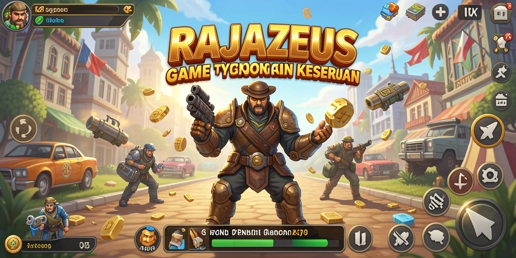 Screenshot gameplay RAJAZEUS dengan grafis menarik dan mekanisme Tycoon yang seru.
