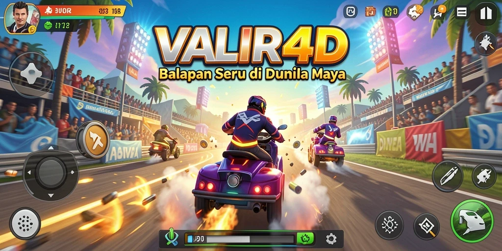 Screenshot gameplay menunjukkan mobil balap melaju kencang di trek yang menantang.